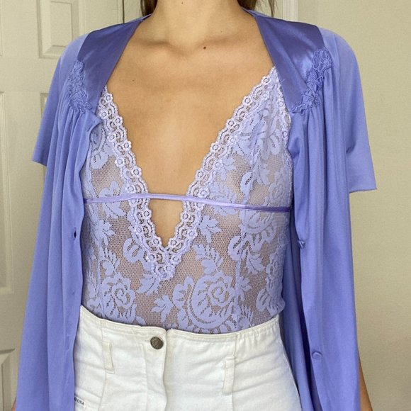 Vintage Periwinkle Button Down Blouse Boho - Picture 12 of 12